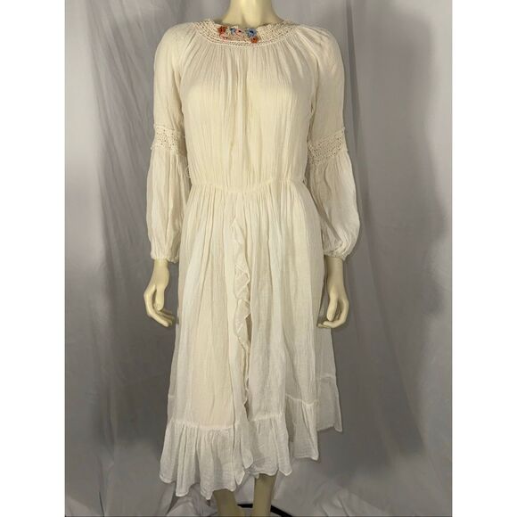 Vintage Danuta Kraft San Francisco White Boho Prairie Maxi Dress – Crochet Flora - Picture 1 of 14